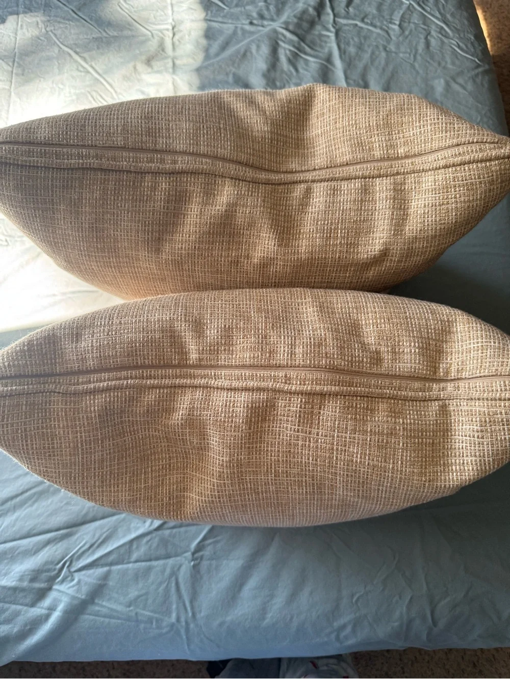 Ethan Allen Custom Throw Pillows Beige Textured Fabric, Set of Two Square